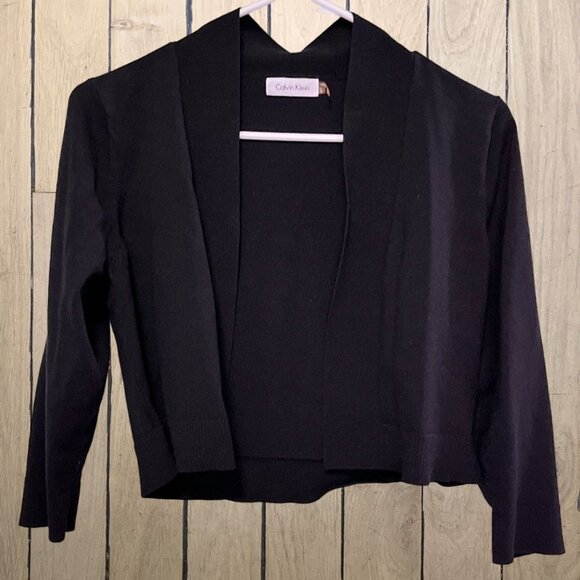 Calvin Klein Juniors Black Cardigan Sweater Size Large Open Front Cropped - Picture 10 of 10